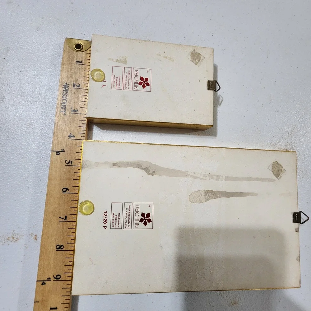 Vintage Reichlin Switzerland Pressed Flower Butterfly Art Gold Frames Set of 2